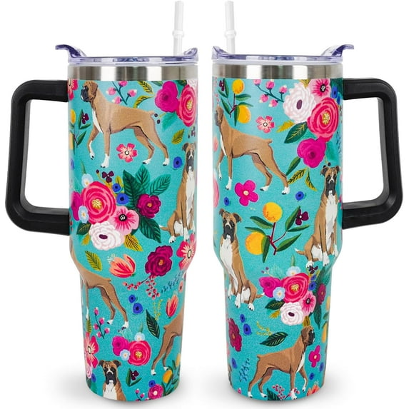Boxer Dog Gifts for Women Cute Dog Tumbler Coffee Cup for Women Boxer Dog Travel Mug 40 OZ Stainless Steel Insulated Water Bottle With Lid and Straw