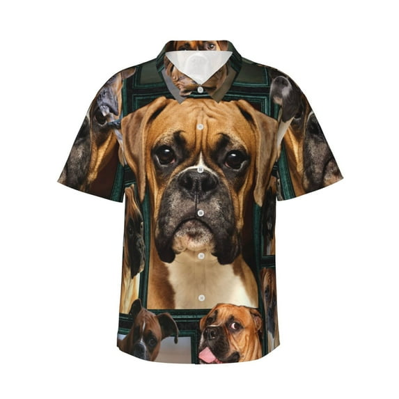 Boxer Dog Hawaiian Shirts For Men, Summer Short-Sleeve Relaxed-Fit Button-Down Shirts 3x-Large