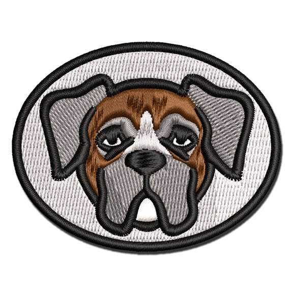 Boxer Dog Head Applique Multi-Color Embroidered Iron-On Patch - 3.5 Inch Large