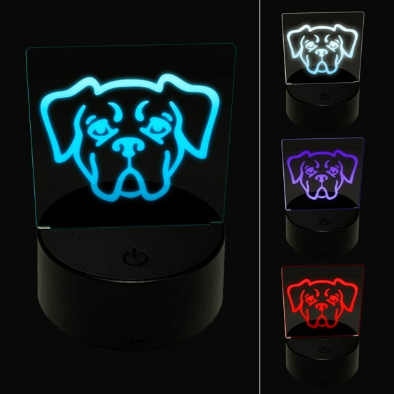 Boxer Dog Head LED Night Light Sign 3D Illusion Desk Nightstand Lamp
