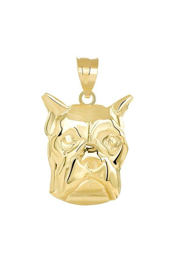Boxer Dog Head Pendant Necklace in Solid Gold(10K Yellow Gold, Pendant)
