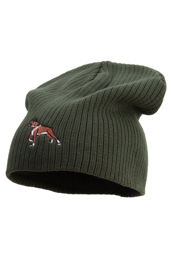 Boxer Dog Icon Embroidered Big Size Cotton Short Beanie - Olive XL-3XL