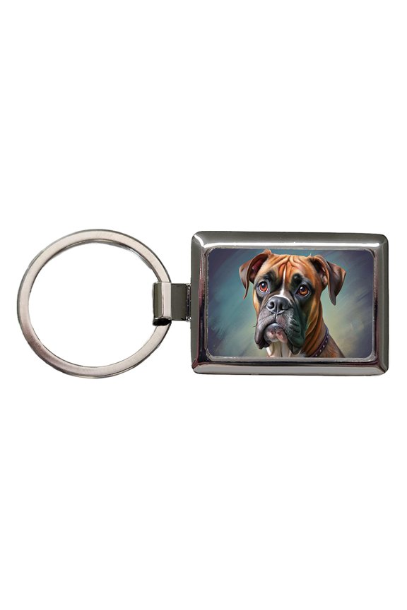 Boxer Dog Illustration Metal Rectangle Keychain
