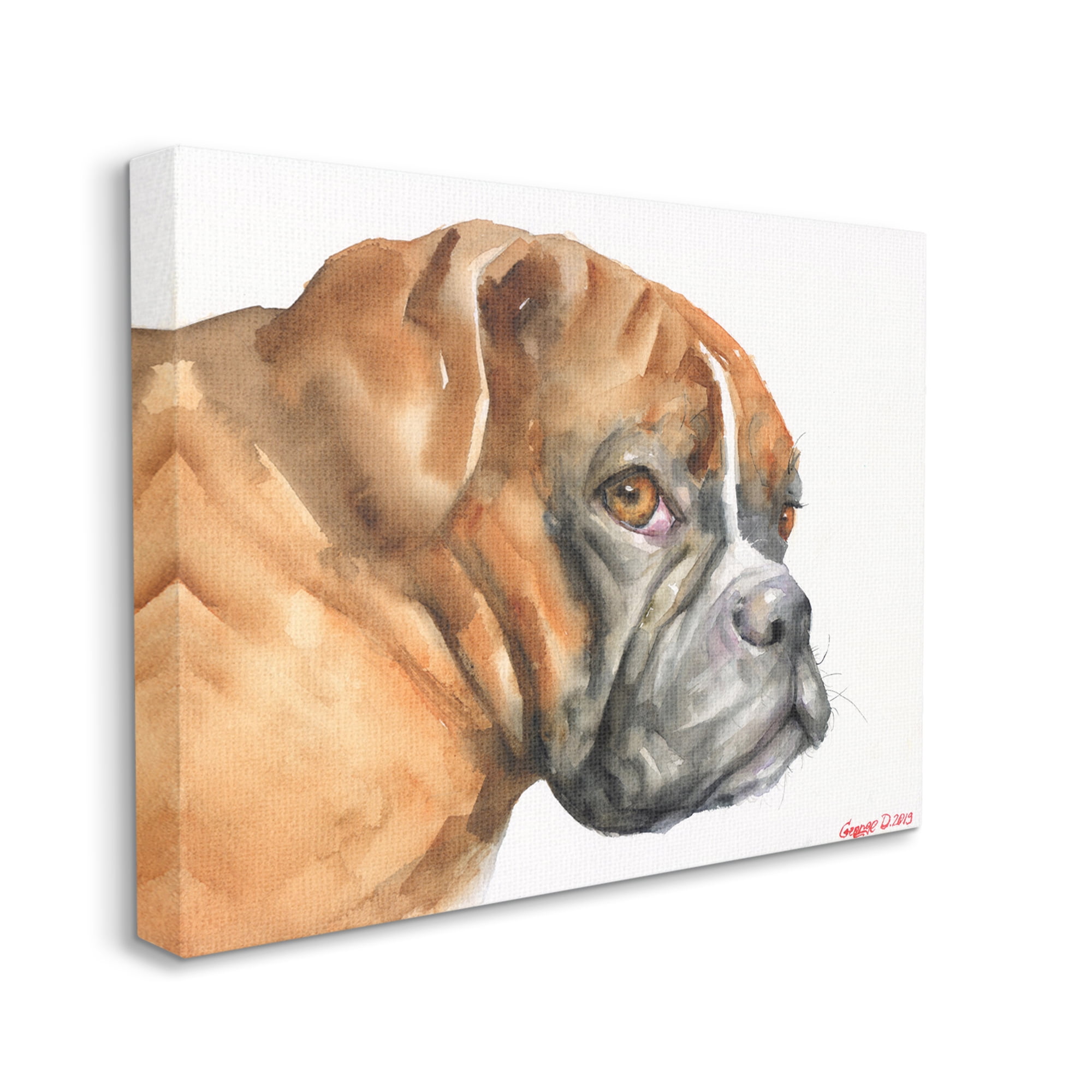 Boxer Dog Looking Back Adorable Pet Portrait 40 in x 30 in Painting Canvas Art Print, by Stupell Home Décor