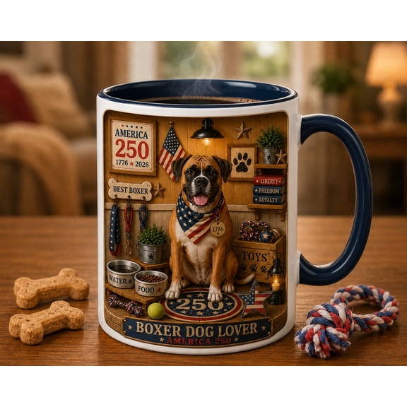 Boxer Dog Ceramic Mugs America 250 Patriotic Gift for Dog Lovers