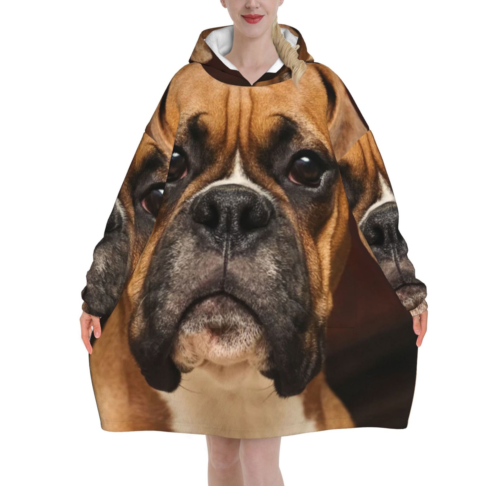 Boxer Dog Oversized Blanket Hoodie Wearable Blanket Hoodie For Adults