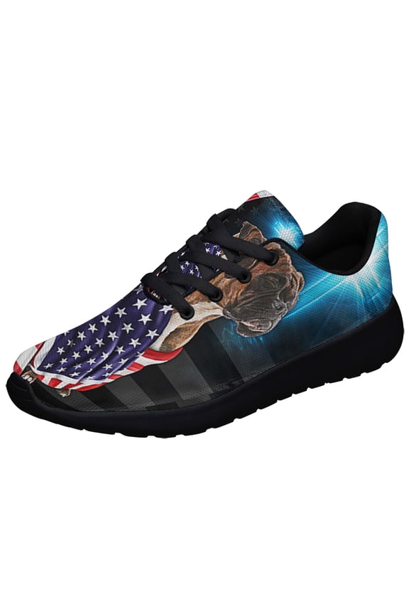 Boxer Dog Patriotic American flag Shoes Sneakers Black Size 8