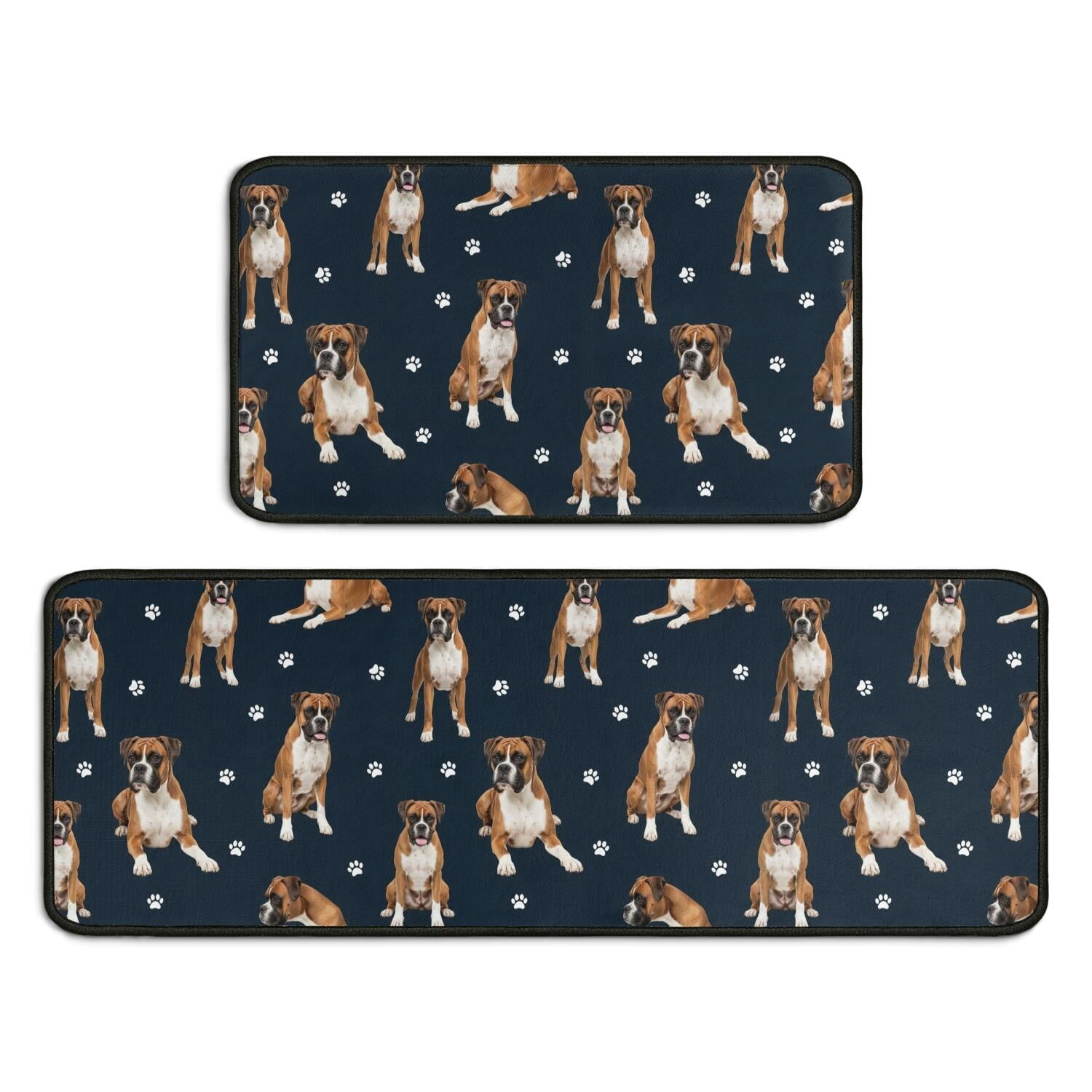 Boxer and Dog Paw Print Blue Pattern 2 Piece Kitchen Mat Set, Crystal ...