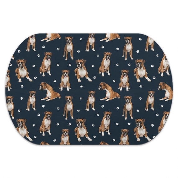 Boxer and Dog Paw Print Blue Pattern Diatomaceous Earth Bath Mat ...