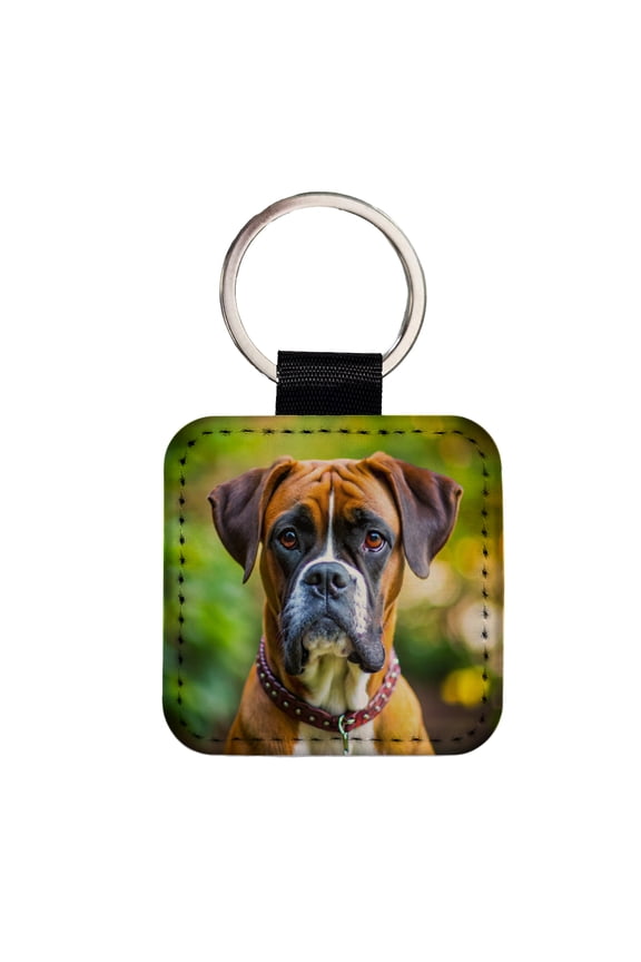 Boxer Dog Photo Faux Leather Square Keychain