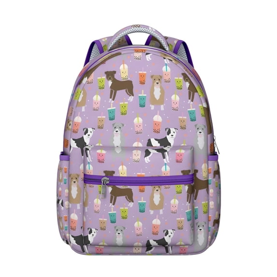 Boxer Dog Pitbull Terriers Dog and Drinks Backpack for School,Cute School Bag,Schoolbag with Adjustable Shoulder Straps & Padded Back,15.3"x11"x7.1".