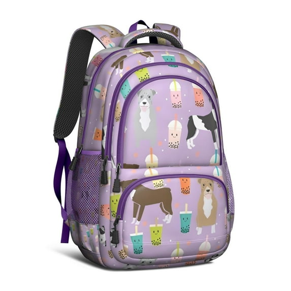 Boxer Dog Pitbull Terriers Dog and Drinks Backpack for School,Cute School Bag,Schoolbag with Adjustable Shoulder Straps & Padded Back,16.9 Inch