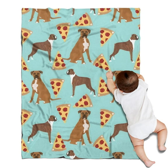 Boxer Dog Pitbull Terriers Dog and Pizza Blanket,Comfortable Soft Lamb Wool Throw Blanket,All Season,Warm Lightweight Blankets for Sofa Bed Couch Living Room Chair,30"x40"