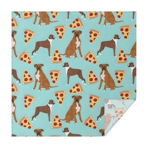 Boxer Dog Pitbull Terriers Dog and Pizza Square Tablecloth,Waterproof Square Table Cover,Wipeable Spillproof Washable Table Cover for Home Kitchen Party Decor 60"x60"(152x152cm)