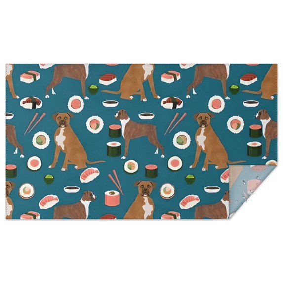 Boxer Dog Pitbull Terriers Dog and Sushi Rectangle Tablecloth 60"x102",Waterproof Polyester Rectangle Table Cloth, Wipeable Spillproof Polyester Tablecloth for Dining, Camping, Indoor and Outdoor