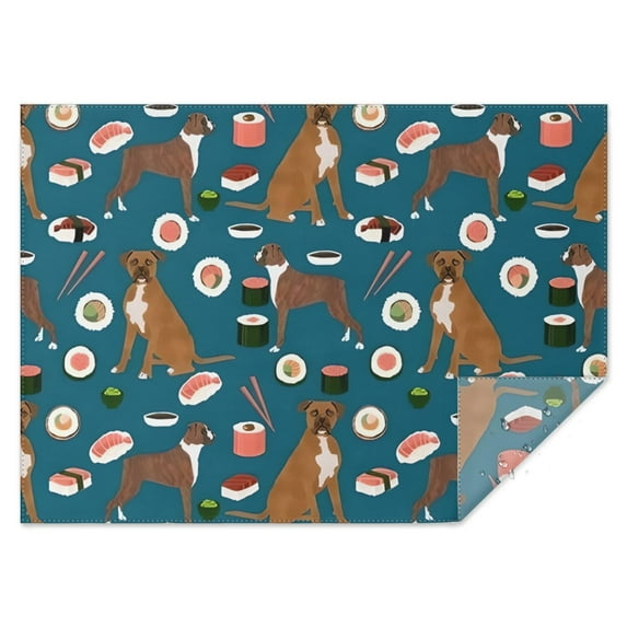 Boxer Dog Pitbull Terriers Dog and Sushi Rectangle Tablecloth 60"x84",Waterproof Polyester Rectangle Table Cloth, Wipeable Spillproof Polyester Tablecloth for Dining, Camping, Indoor and Outdoor