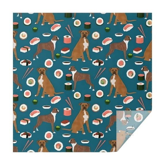 Boxer Dog Pitbull Terriers Dog and Sushi Square Tablecloth,Waterproof Square Table Cover,Wipeable Spillproof Washable Table Cover for Home Kitchen Party Decor 60"x60"(152x152cm)