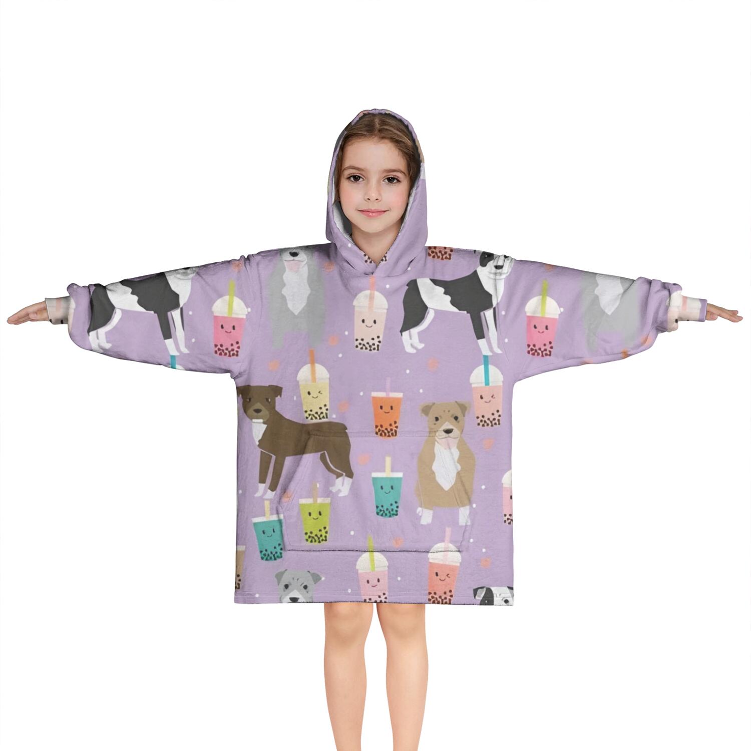 Boxer Dog Pitbull Terriers Dog and Drinks Blanket Hoodies for Kids 6-13YR Oversize Wearable Blanket Hoodies for Boys Girls Teens