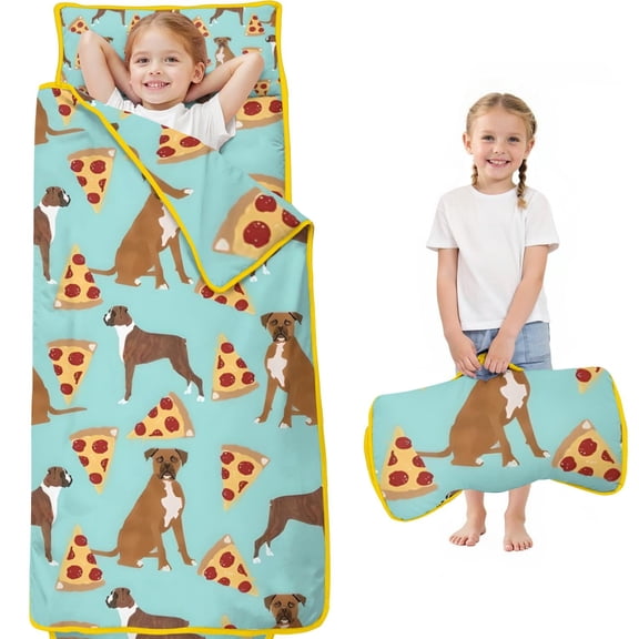 Boxer Dog Pitbull Terriers Dog and Pizza Toddler Nap Mats for Kids Preschool,Sleeping Mat Bag or Kids,Toddler Sleeping Bag,Toddler Nap Mat or Daycare