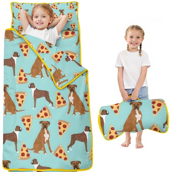 Boxer Dog Pitbull Terriers Dog and Pizza Toddler Nap Mats for Kids Preschool,Sleeping Mat Bag or Kids,Toddler Sleeping Bag,Toddler Nap Mat or Daycare