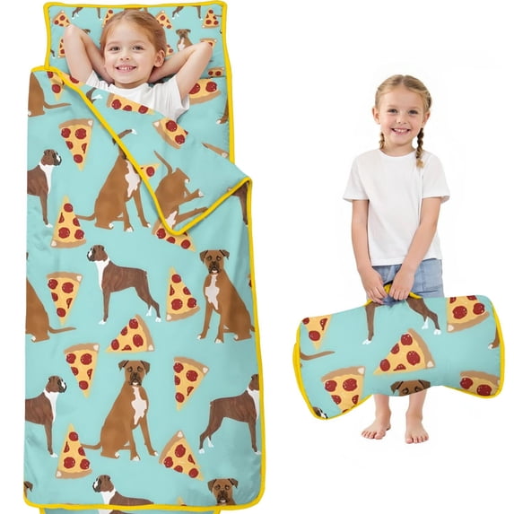 Boxer Dog Pitbull Terriers Dog and Pizza Toddler Nap Mats for Kids Preschool,Sleeping Mat Bag or Kids,Toddler Sleeping Bag,Toddler Nap Mat or Daycare