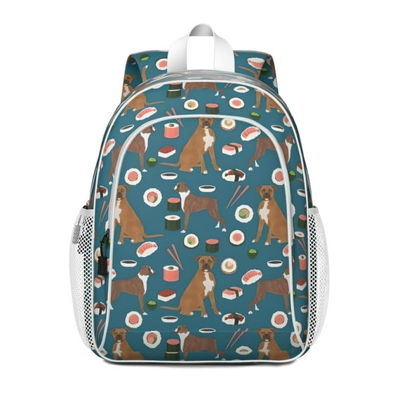 Boxer Dog Pitbull Terriers Dog and Sushi Backpack for School,Cute School Bag,Schoolbag with Adjustable Shoulder Straps & Padded Back,15"x11.42"x5.5"