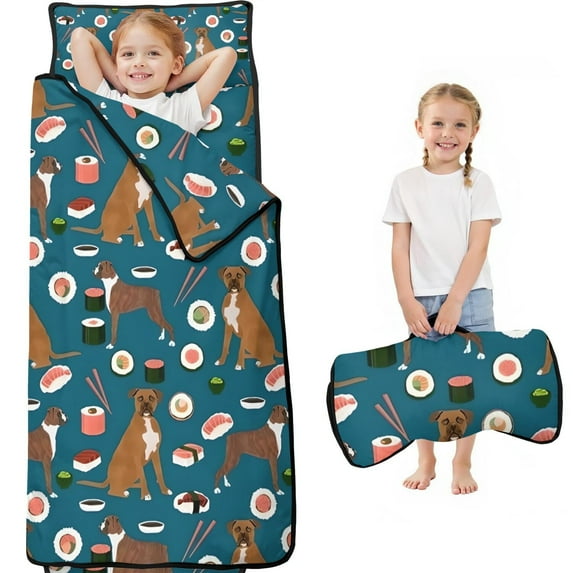 Boxer Dog Pitbull Terriers Dog and Sushi Toddler Nap Mats for Kids Preschool,Sleeping Mat Bag or Kids,Toddler Sleeping Bag,Toddler Nap Mat or Daycare
