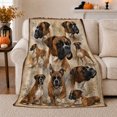 thumbnail image 1 of Boxer Dog Portrait Collage Vintage Parchment Botanical Accents, Peaceful Pet Portrait Pattern, Warm Flannel Blanket for Living Room and Bedroom, Dog Lovers Just Because Gift, Pet Lover Home Decor, 1 of 9