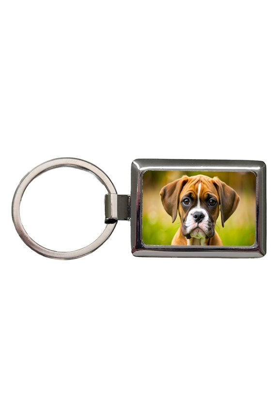 Boxer Dog Puppy Photo Metal Rectangle Keychain