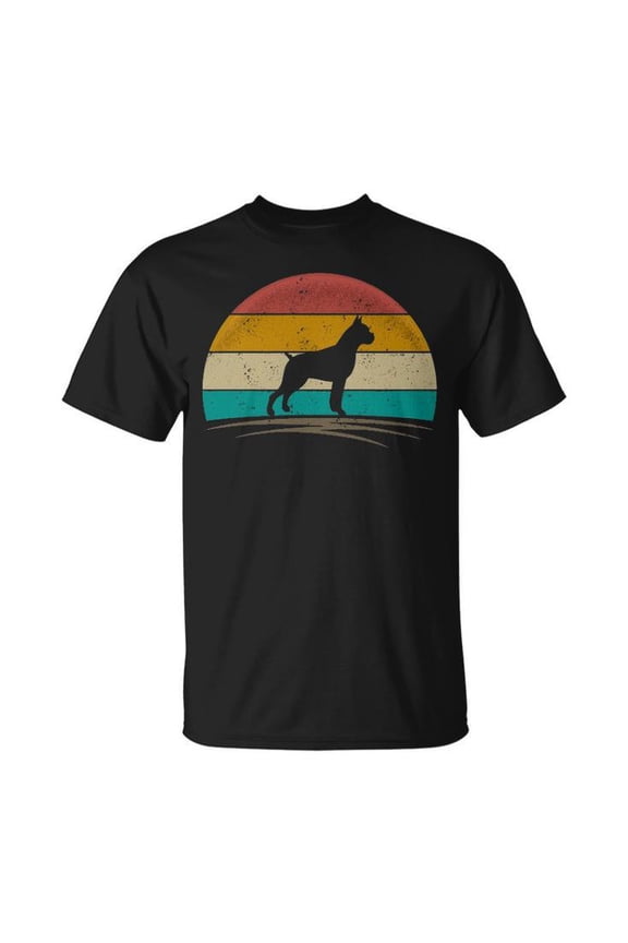 Boxer Dog Retro Vintage 70s Silhouette Graphic Tee Unisex Adult Cotton Casual Dog Lover Gift for Boxer Breed Enthusiasts or Everyday Wear, Size 4XL, Color Black