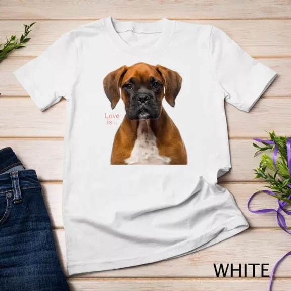 Boxer Dog Shirt Dog Mom Dad Love Is Puppy Pet Women Men Unisex T-Shirt Unisex S-5XL Hot Trending Shirt, Sweatshirt, Hoodie, Vintage Birthday Gift