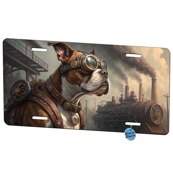 Boxer Dog Steampunk Metal Novelty License Plate