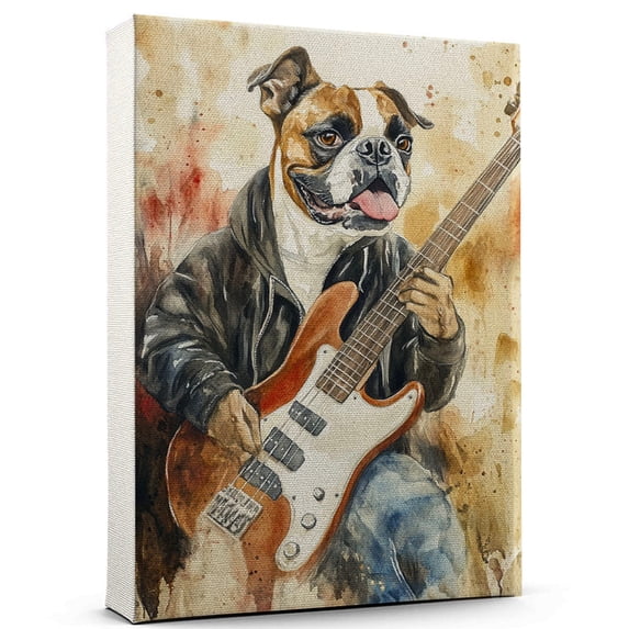 Boxer Dog Stretched Canvas Size 8x12 – Funny Boxer Dog Canvas Wall Decor, Funny Dog Wall Art for Bass Guitar Room