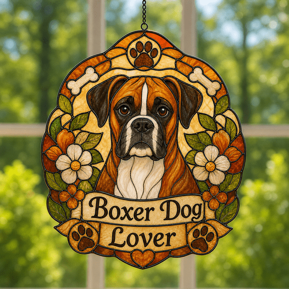 Boxer Dog Suncatcher Acrylic 1 Layer Window Hanging Gift for Dog Lovers