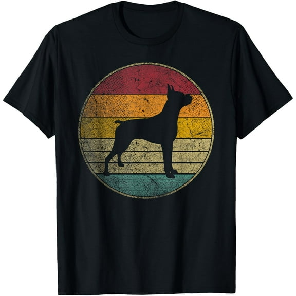 Boxer Dog Vintage Distressed Retro Style Silhouette 70s 80s T-ShirtMen and women can wear, black T-shirts, gifts. Age: M,L，XL 2XL, 3XL, 213XL