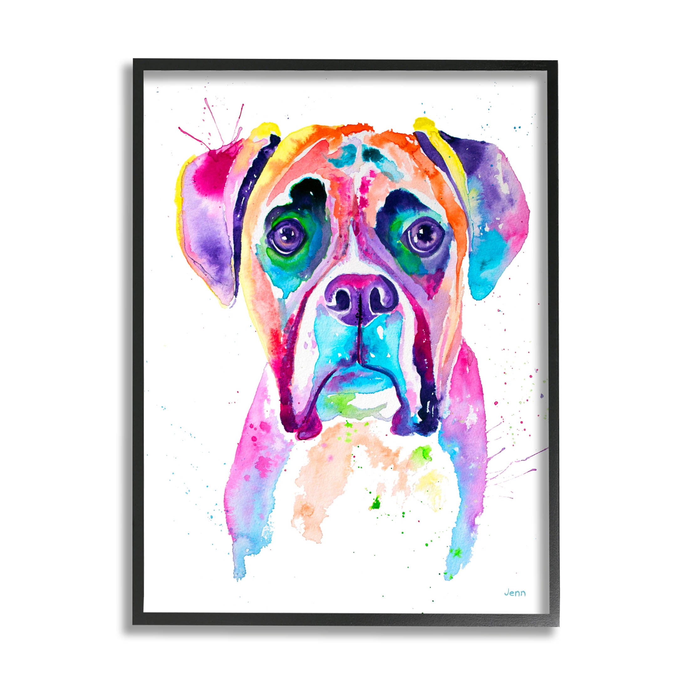 Boxer Dog Vivid Watercolor Style Animals & Insects Graphic Art Black Framed Art Print Wall Art
