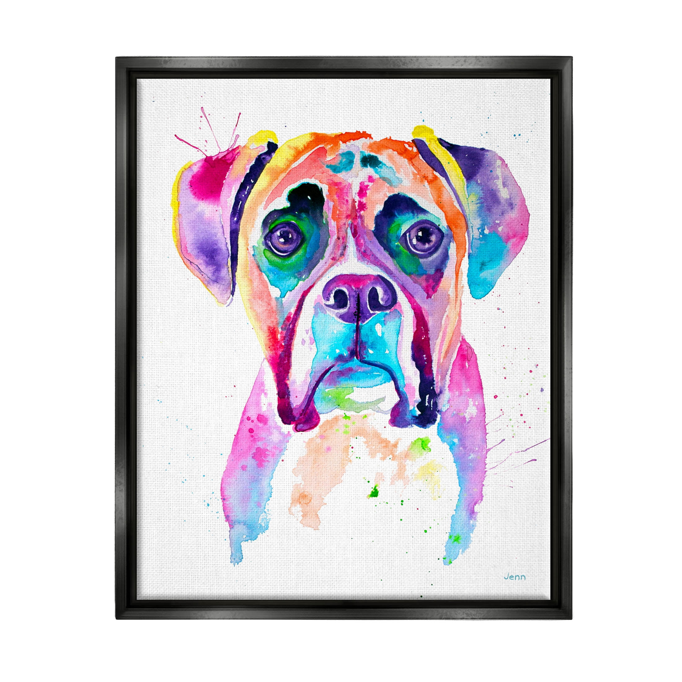 Boxer Dog Vivid Watercolor Style Animals & Insects Graphic Art Jet Black Framed Art Print Wall Art