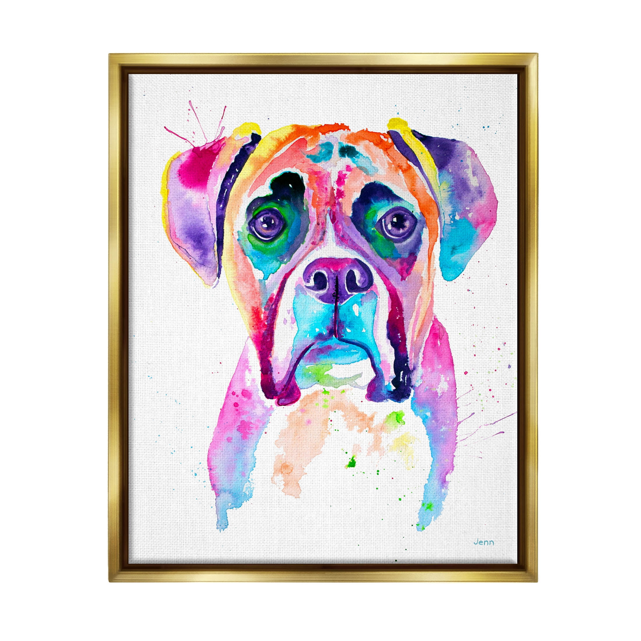 Boxer Dog Vivid Watercolor Style Animals & Insects Graphic Art Metallic Gold Framed Art Print Wall Art