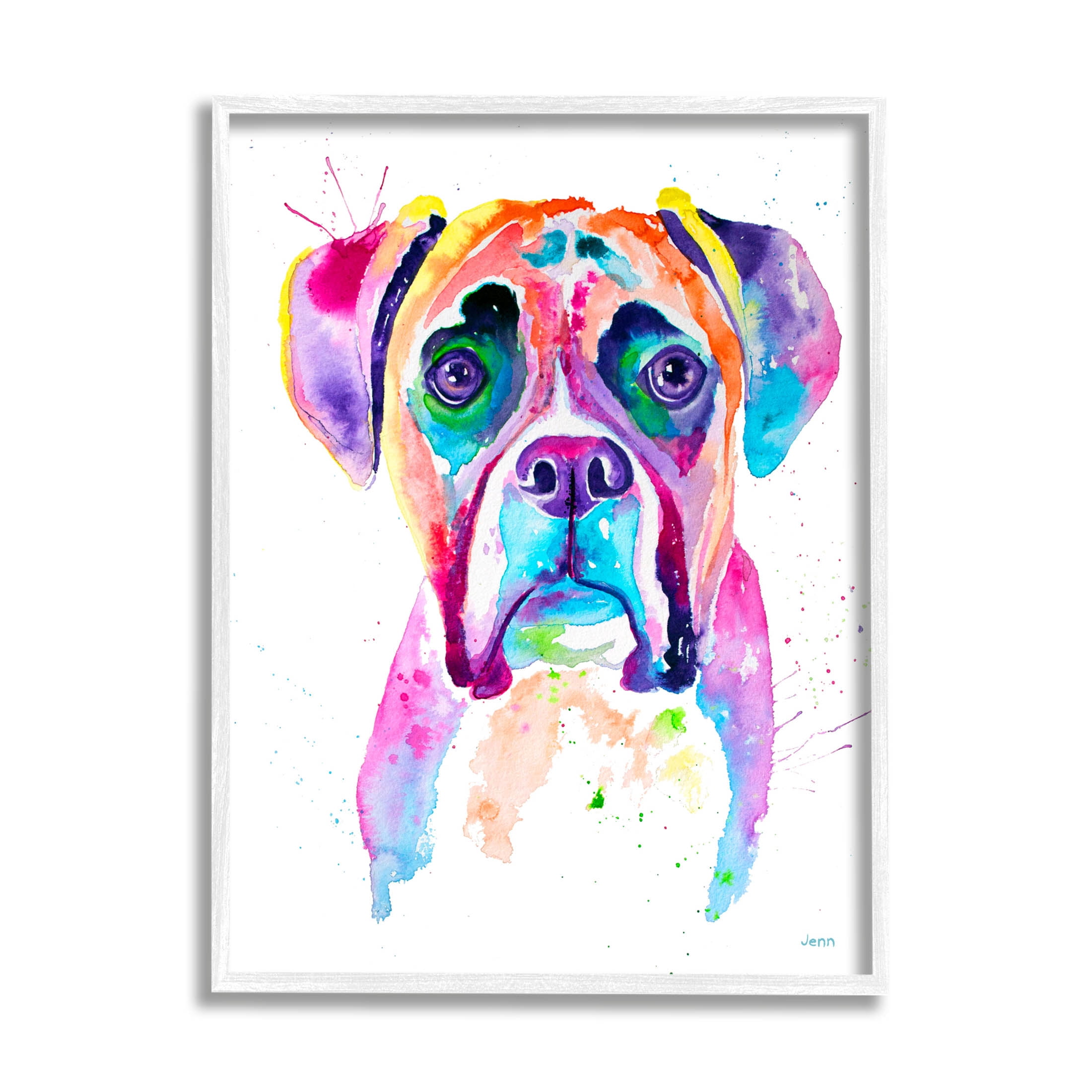 Boxer Dog Vivid Watercolor Style Animals & Insects Graphic Art White Framed Art Print Wall Art