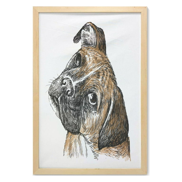 Boxer Dog Wall Art with Frame Sketchy Hand drawn Image of a Puppy Furry Domestic Pet Animal Printed Fabric Poster for Bathroom Living Room Dorms