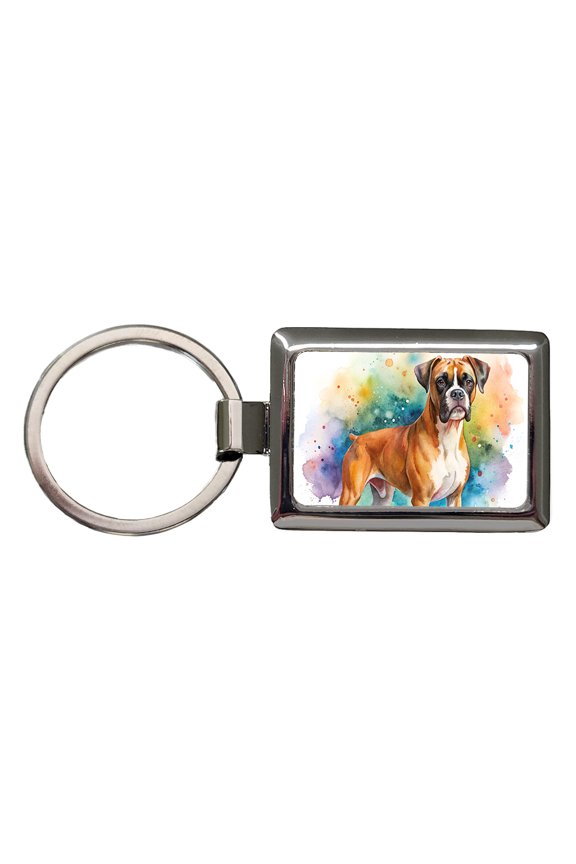 Boxer Dog Watercolor Style Metal Rectangle Keychain