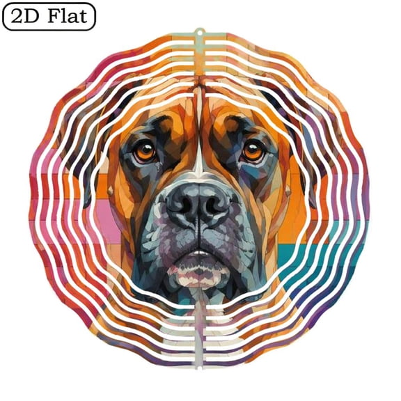 Boxer Dog Wind Spinner 10 Inch Metal Yard Art with Swivel Hook, Trio of Puppies Outdoor Decor, Pet Art for Garden Patio Balcony, Dynamic Kinetic Ornament, Unique Holiday Gift, Iron Wind Chime Decor
