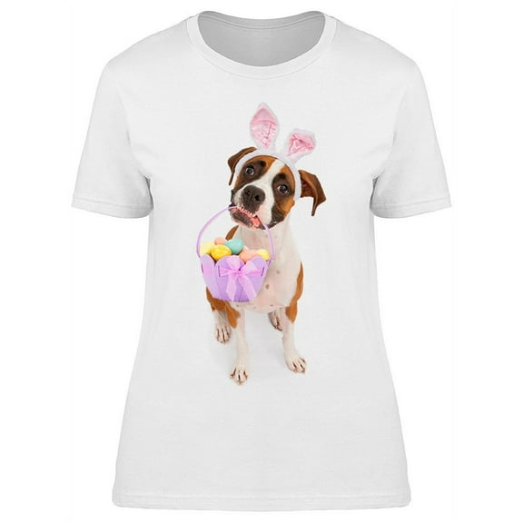 Boxer Dog With Basket T-Shirt Women -Image by Shutterstock, Female Large