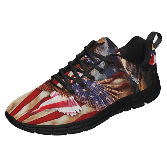 Boxer Dog Wrapped In Glory American Flag Running Shoes Sneakers Mesh Black Size 12