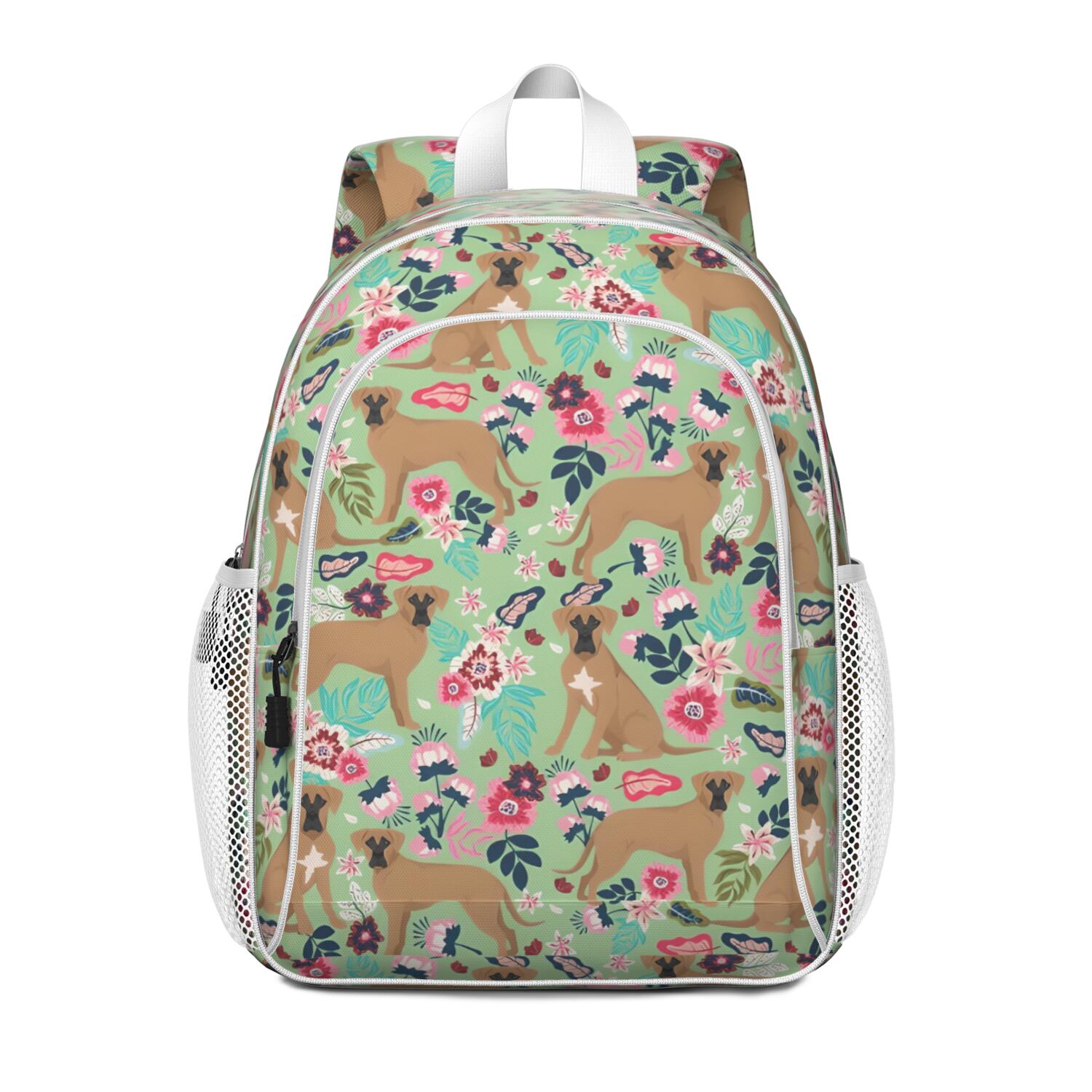 Boxer Dog and Flower Florals Backpack for School,Cute School Bag,Schoolbag with Adjustable Shoulder Straps & Padded Back,15"x11.42"x5.5"