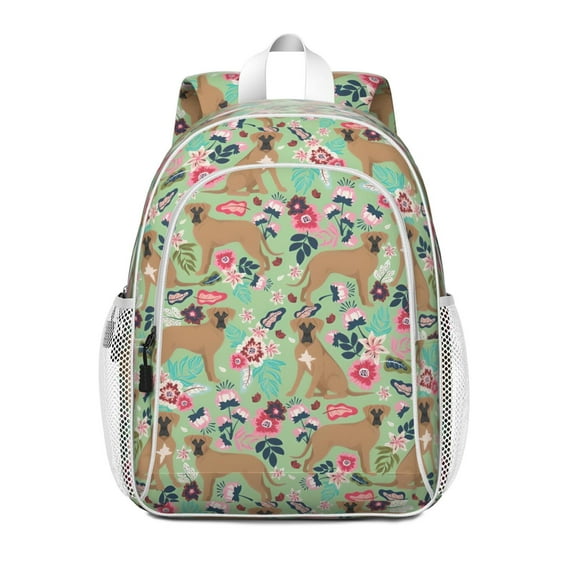 Boxer Dog and Flower Florals Backpack for School,Cute School Bag,Schoolbag with Adjustable Shoulder Straps & Padded Back,15"x11.42"x5.5"
