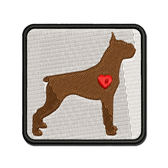 Boxer Dog with Heart Applique Multi-Color Embroidered Iron-On Patch - 3 Inch Medium