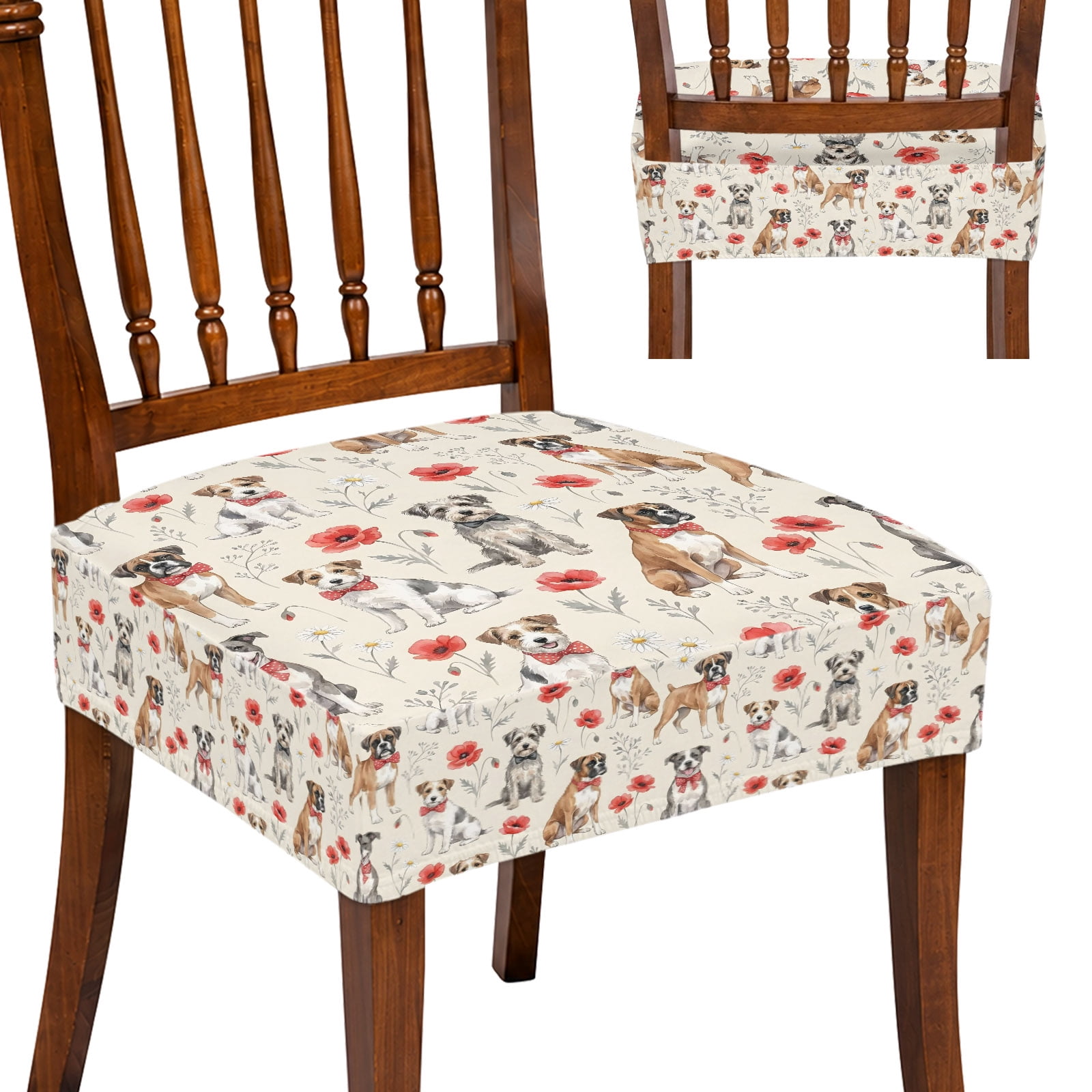 Boxer Dogs Square Dining Chair Seat Covers 4 Pcs, Rustic Country ...