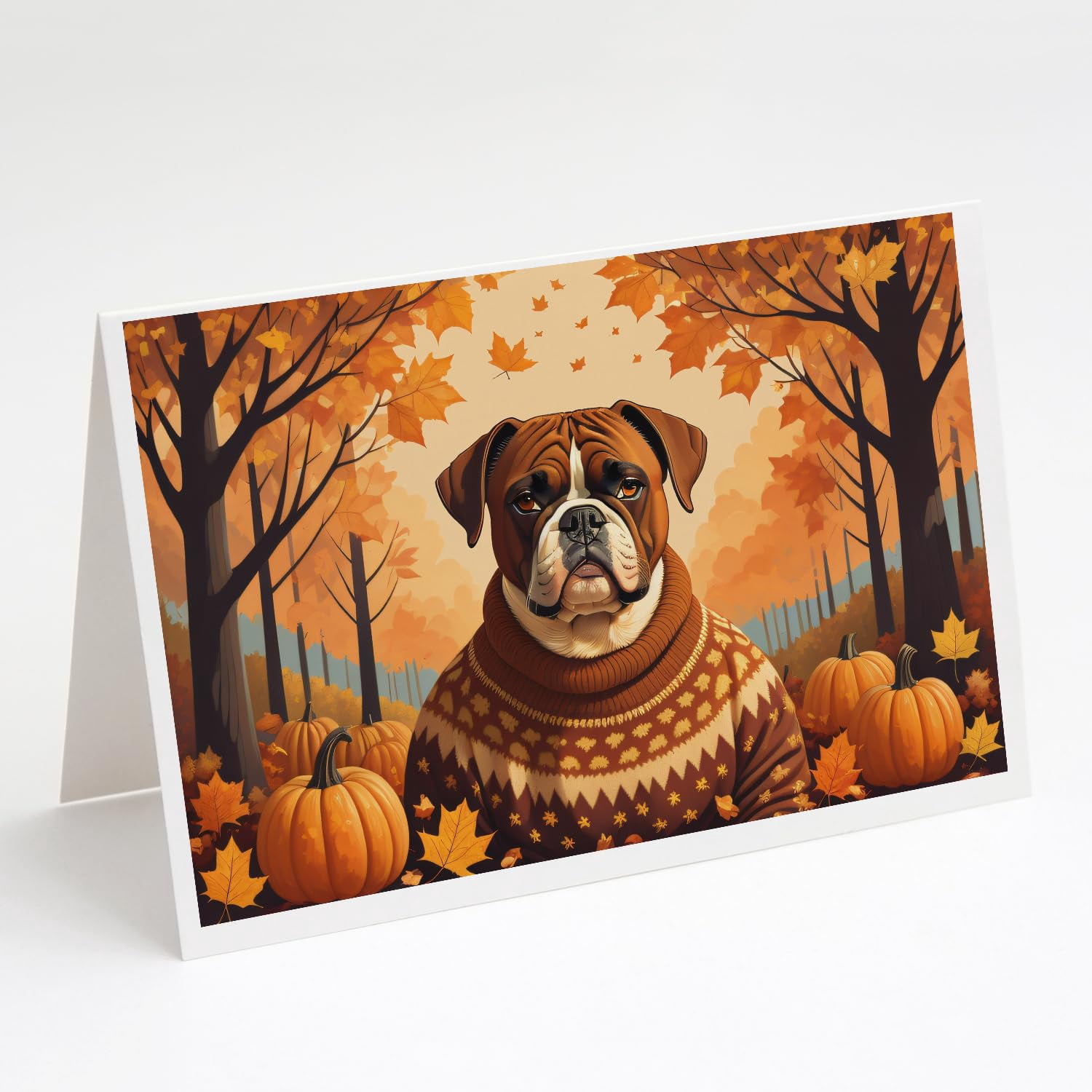 Boxer Fall Greeting Cards and Envelopes Pack of 8 7 in x 5 in