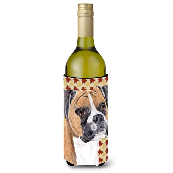 Boxer Fall Leaves Portrait Wine Bottle Hugger